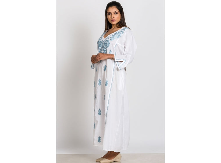 Parama Embroidered Caftan - Seafoam