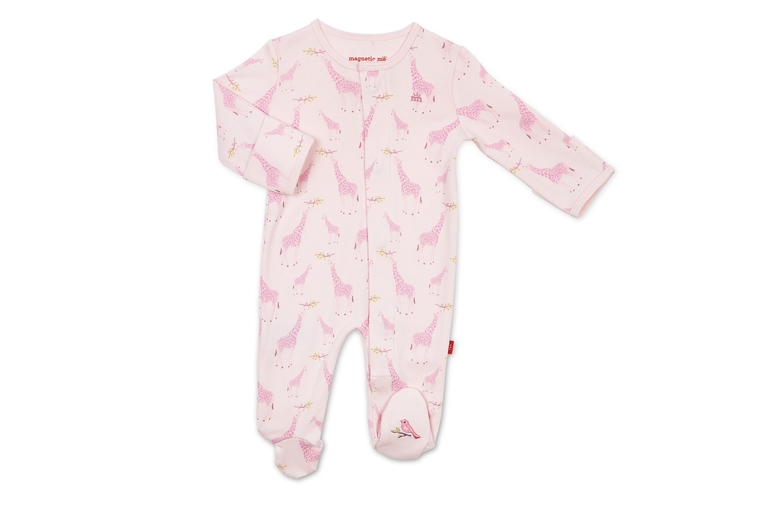 Jolie Giraffe Organic Cotton Magnetic Footie - Pink