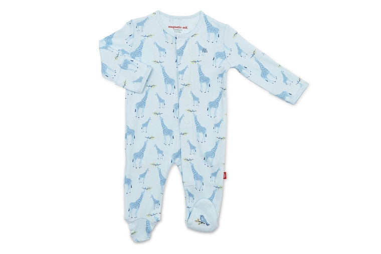 Jolie Giraffe Organic Cotton Magnetic Footie - Blue