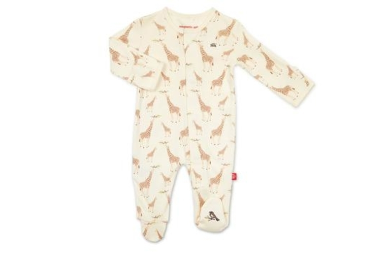 Jolie Giraffe Organic Cotton Magnetic Footie - Cream