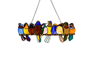 River of Goods - Marisol Multicolor Birds Stained Glass Window Panel