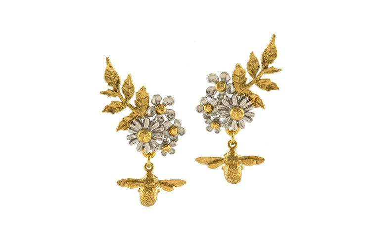 Alex Monroe - Spring Posy Cluster Earrings - Gold and Silver Plated